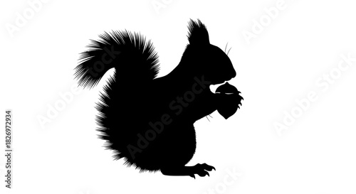 Squirrel silhouette eating an acorn, perfect for nature themed designs and illustrations