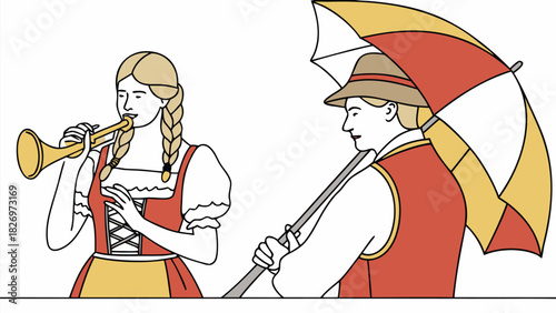 Celebrate Oktoberfest with vibrant traditional attire and music, embodying Bavarian spirit and festive cheer