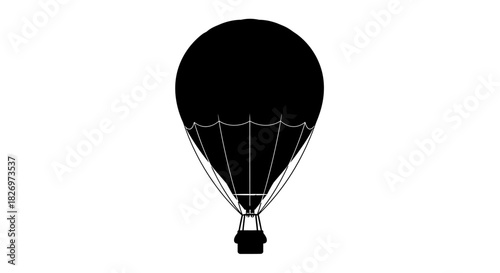 Minimalist black silhouette of a hot air balloon against a clean white background offering