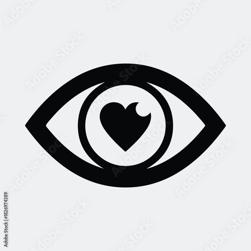Silhouette eye with heart inside conceptual love vector illustration