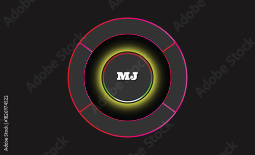 Glow of a power button icon on a black background, a round symbol of start and technology design