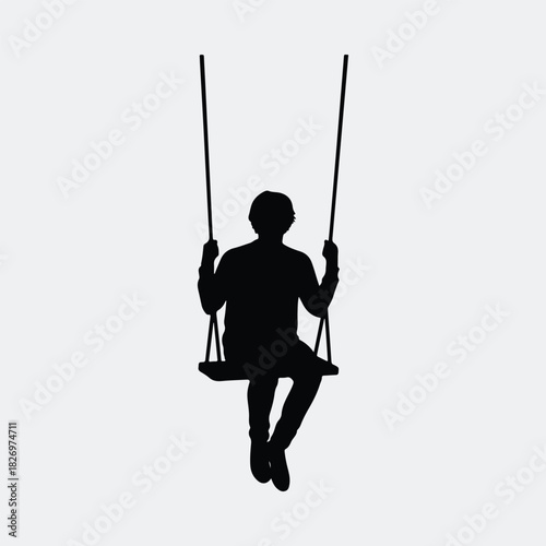 Silhouette of a child swinging on swing set vector illustration