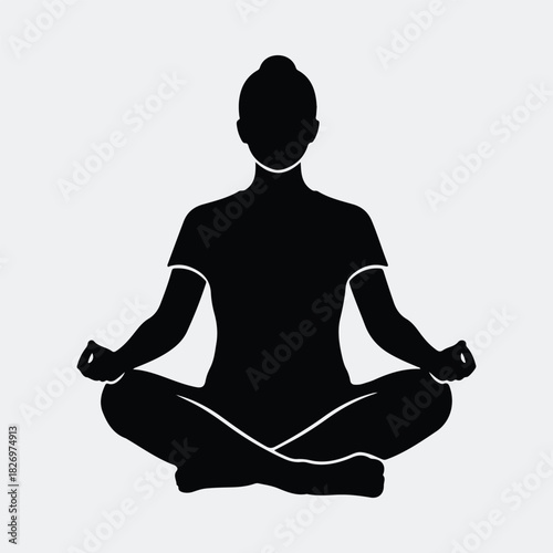 Silhouette of woman meditating in lotus position vector illustration