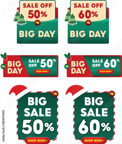Christmas Big Sale Badge & Banner Collection with 50%–60% Holiday Discounts