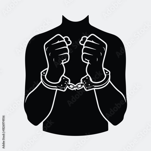Silhouette person arrested with handcuffs on hands vector illustration