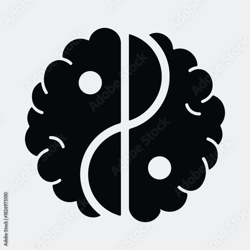 Silhouette yin yang brain creative mind balance vector illustration