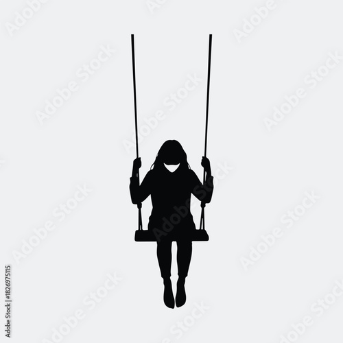 Silhouette young woman on swing monochrome illustration vector illustration