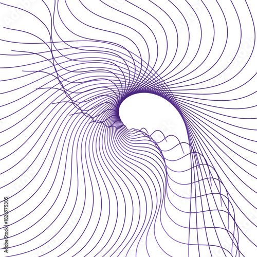 A blue and pink wave with a white background. The wave is made up of many lines and curves