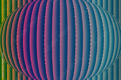 Vibrant abstract sphere of gradient ribbed lines with colorful distortion.