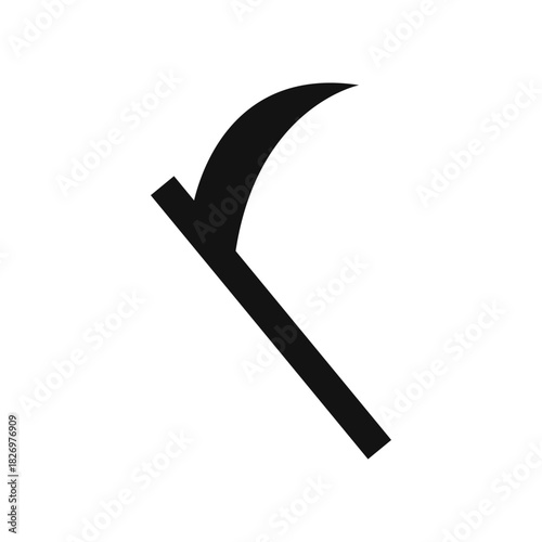 A black curved arrow with a white background