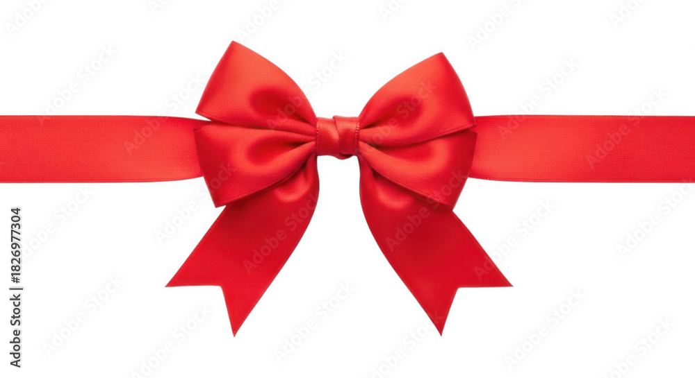 Fototapeta premium Red ribbon bow decoration isolated on transparent background png