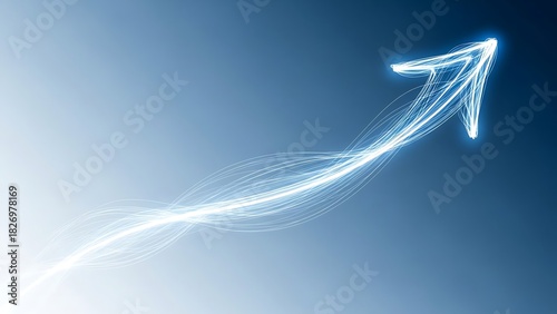 Dynamic upward arrow symbolizes business growth and positive trends, pointing to future success and innovation on a clean gradient blue background
