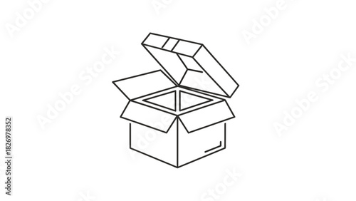 Open container box package delivery shipping cardboard product stock storage packing carton vector design icon