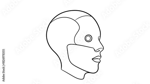 Outline cyborg head face robot futuristic ai artificial intelligence technology design drawing vector