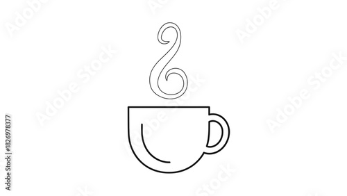 Coffee cup drink beverage cafe espresso morning hot aroma caffeine break time steam design simple line art