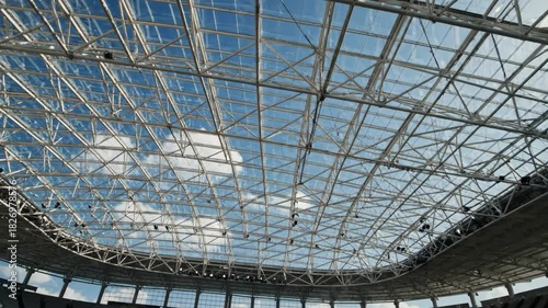 Architectural Design of Modern Glass Roof with Metal Framework