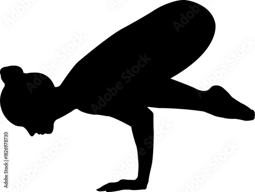 Woman balancing in Bakasana Crow Pose with strong arm balance core strength and focused control for advanced yoga practice