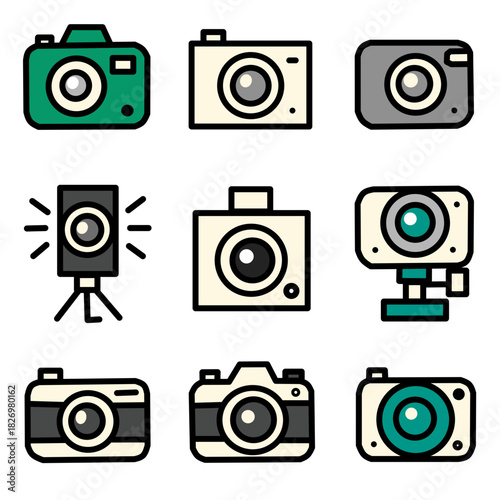 Camera Icon Set Flat Outline Vector
