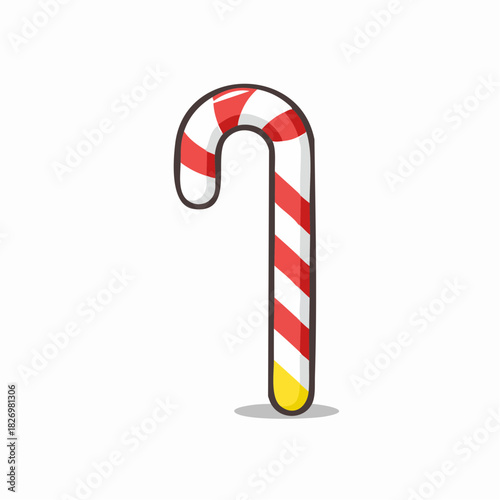 Candy Cane Delight: A vibrant candy cane, adorned with a classic red and white striped pattern and cheerful yellow accent, stands in all its sugary glory.
