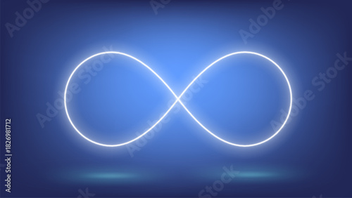 Blue neon glowing Infinity sign. 3d vector illustration