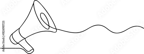 Stylized megaphone silhouette line art isolated on white background