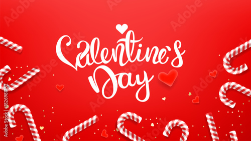 Valentines day greeting card with calligraphic inscription. 3d vector banner