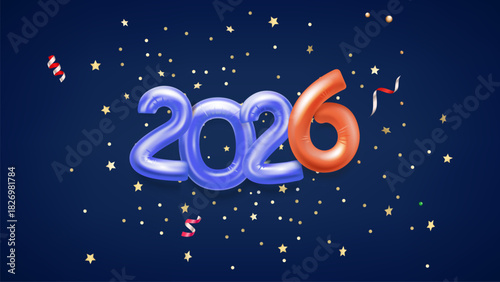 Happy new 2026 year celebration card with confetti. Vector illustration