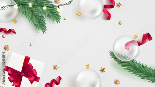 New year flat lay illustration with traditional elements and copy space. 3d vector illustration