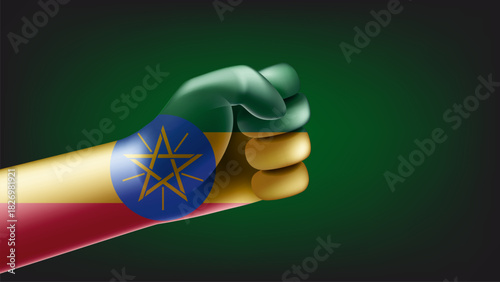 Fist with flag of Ethiopia. 3d vector illustration