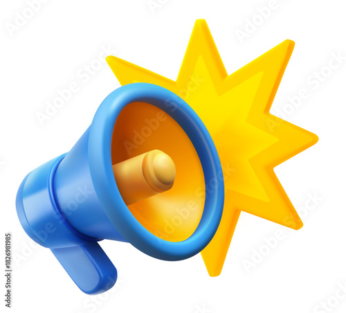Megaphone with explosion. 3d vector illustration
