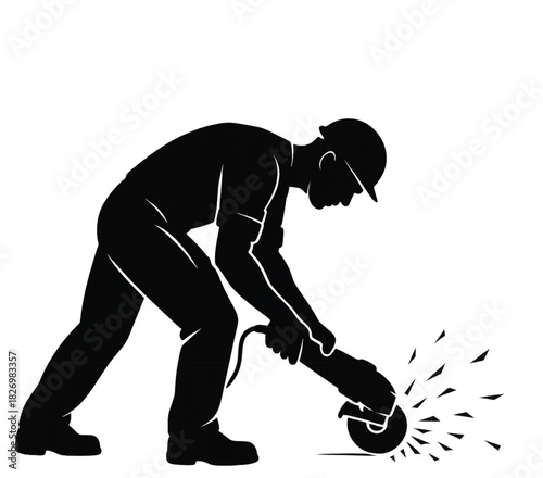 Worker Using Angle Grinder