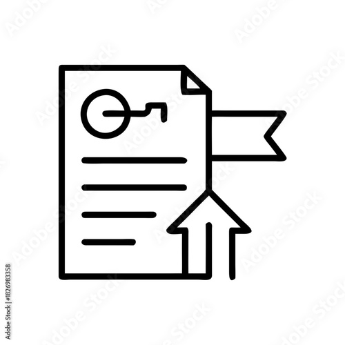 Document with key symbol and upward arrow representing habit building  