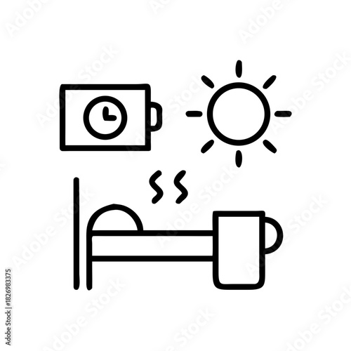 Line art illustration of a morning routine with clock and sun concept of habit building  