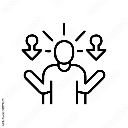 Simplified human figure balancing decisions in habit building concept  