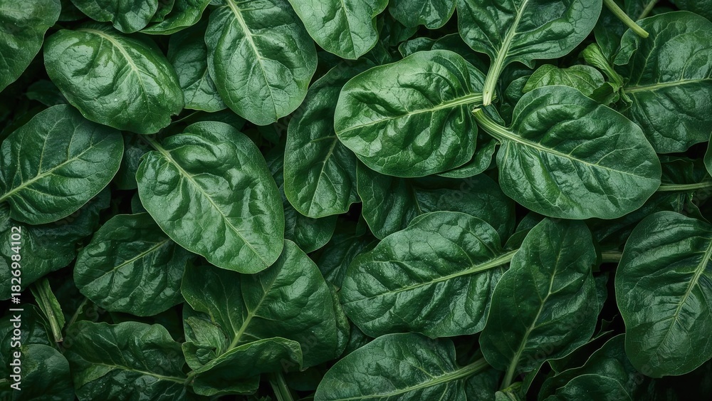Obraz premium Green leafy vegetable, spinach, fresh vegetable, healthy greens, lush leaves, natural produce.