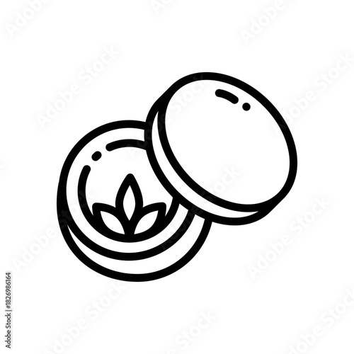 Open jar of cream. Cosmetics container. Skin care body and face skin, moisturizer cream, lotion. Natural organic cosmetics, bio skin care. Vector isolated outline icon.