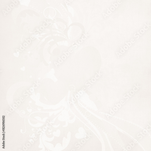 Foto Soft ivory romantic background with faint hearts and floral swirls, vintage paper texture and generous copy space—elegant backdrop for weddings, Valentine cards, stationery, and banners
