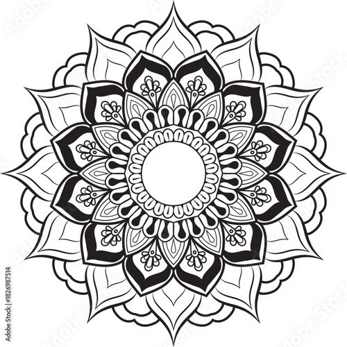 Mandala Art: a symmetrical floral-inspired design representing harmony and balance, a visual embodiment of mindfulness, meditation, and inner peace. 