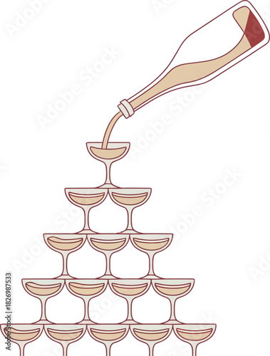 Champagne Tower Celebration and Festivity at a Wedding or Event