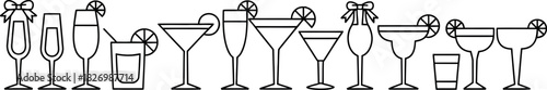 Elegant Cocktails Line Art Party Drink Illustrations