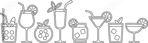 Elegant Outlined Cocktail Collection Refreshing Drink Illustrations for Creative Projects