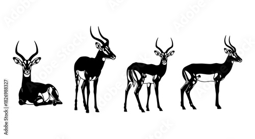 Elegant antelope silhouettes: wildlife grace in minimalist black and white art