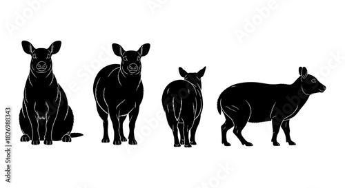 Silhouette deer collection: variety of poses in bold black design