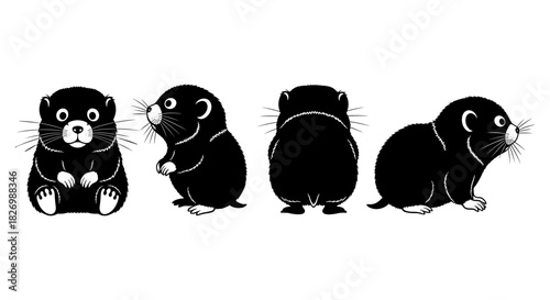 Cute guinea pig silhouette set in various poses