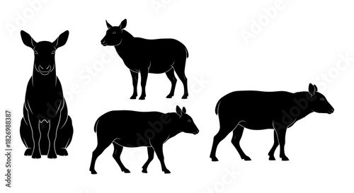 Silhouette tapirs set on white background