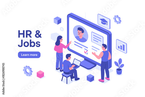 Digital recruitment and human resources concept in isometric style