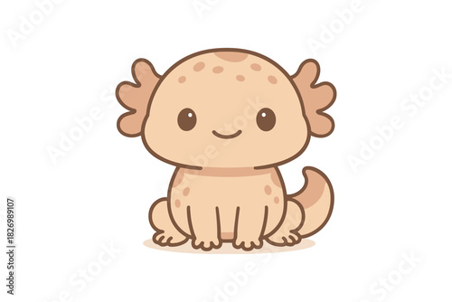 Cute kawaii axolotl with adorable smile on white background