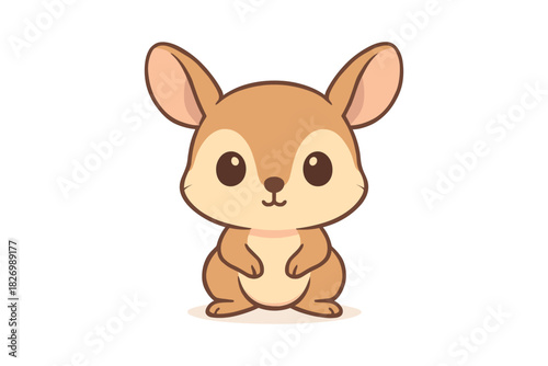 Cute cartoon baby kangaroo with big eyes on white background