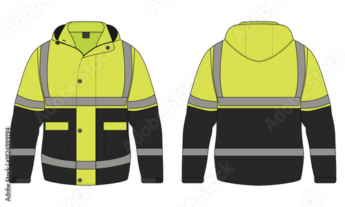 Hi vis safety jacket template front and back view