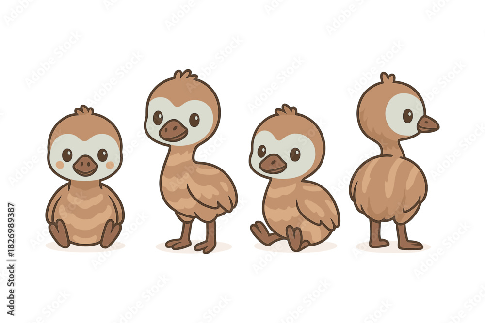 Obraz premium Cute cartoon baby birds in different poses on white background